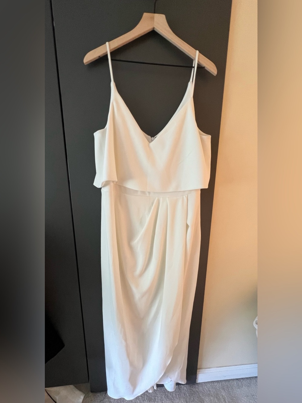 Xscape White Strapless Overlay Midi Dress